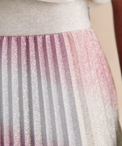 Sezane Dilo Pleated Silver/Pink Pleated Skirt - Size 38