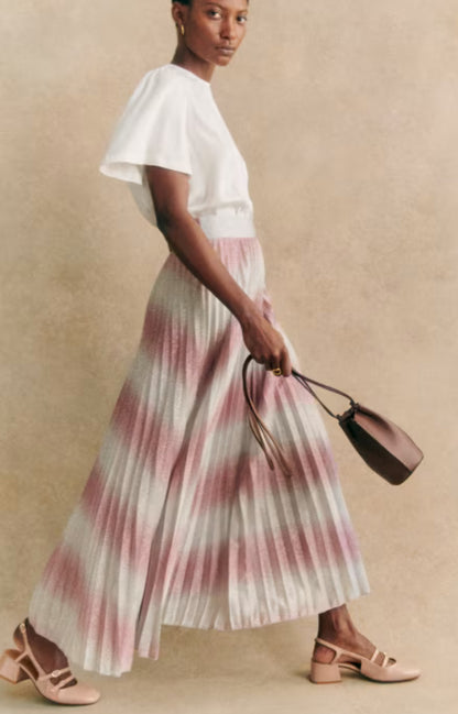 Sezane Dilo Pleated Silver/Pink Pleated Skirt - Size 38