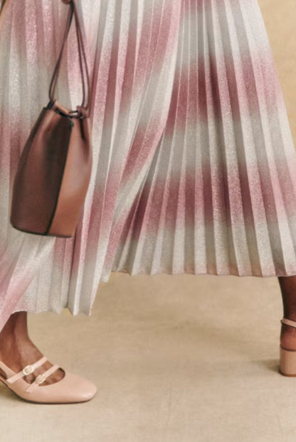 Sezane Dilo Pleated Silver/Pink Pleated Skirt - Size 38