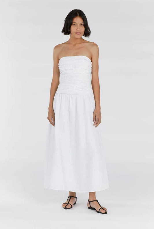 Dissh Catania White Linen Strapless Dress - Size 8