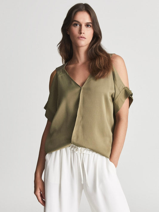 Reiss Dakota Khaki Top - Size 10 (Brand New with Tags)
