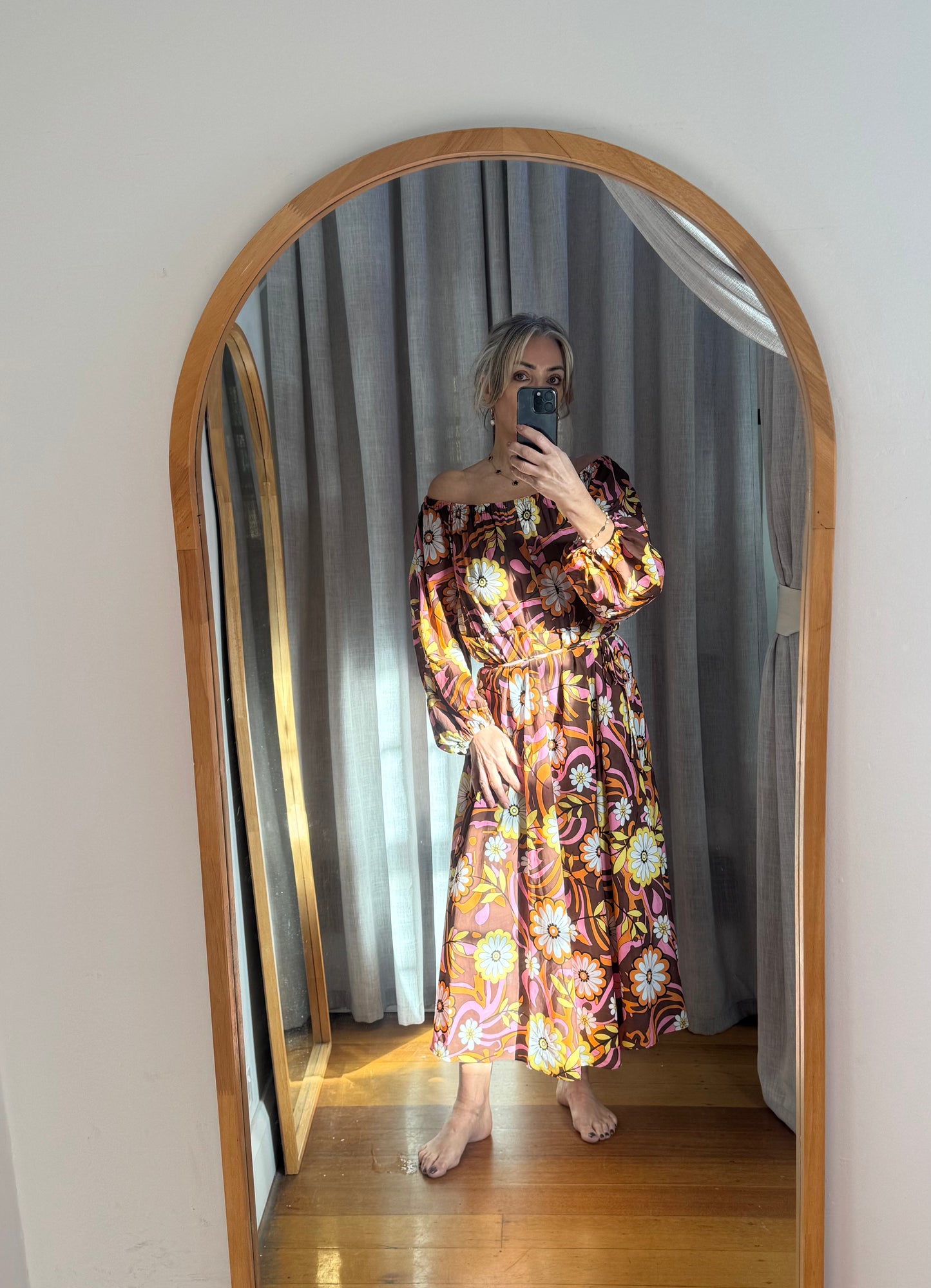 Scanlan Theodore Floral Midi Dress with Tie Belt - Size 8