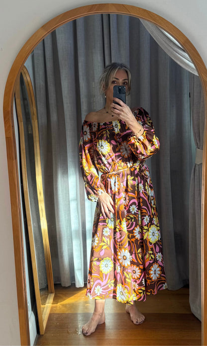 Scanlan Theodore Floral Midi Dress with Tie Belt - Size 8