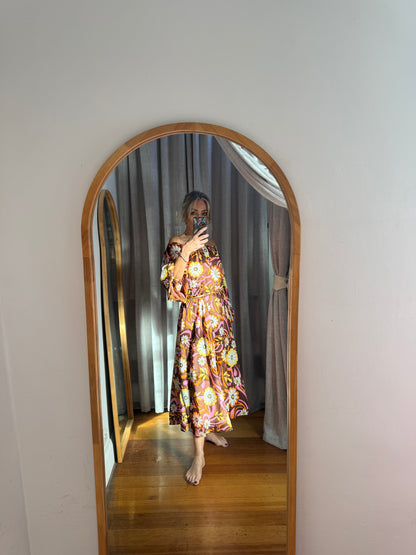 Scanlan Theodore Floral Midi Dress with Tie Belt - Size 8