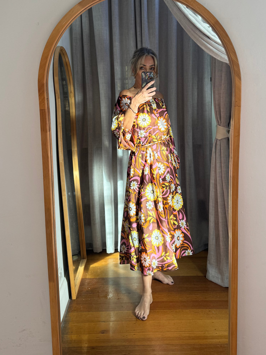 Scanlan Theodore Floral Midi Dress with Tie Belt - Size 8