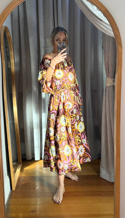Scanlan Theodore Floral Midi Dress with Tie Belt - Size 8