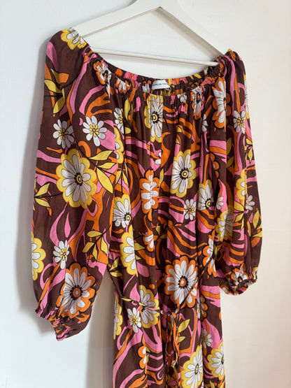 Scanlan Theodore Floral Midi Dress with Tie Belt - Size 8