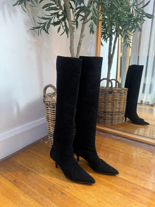Gucci Black Suede Knee High Boots - Size 39C
