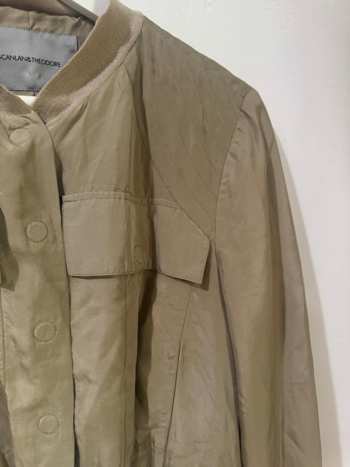 Scanlan Theodore Beige Silk Cropped Bomber Jacket - Size 10