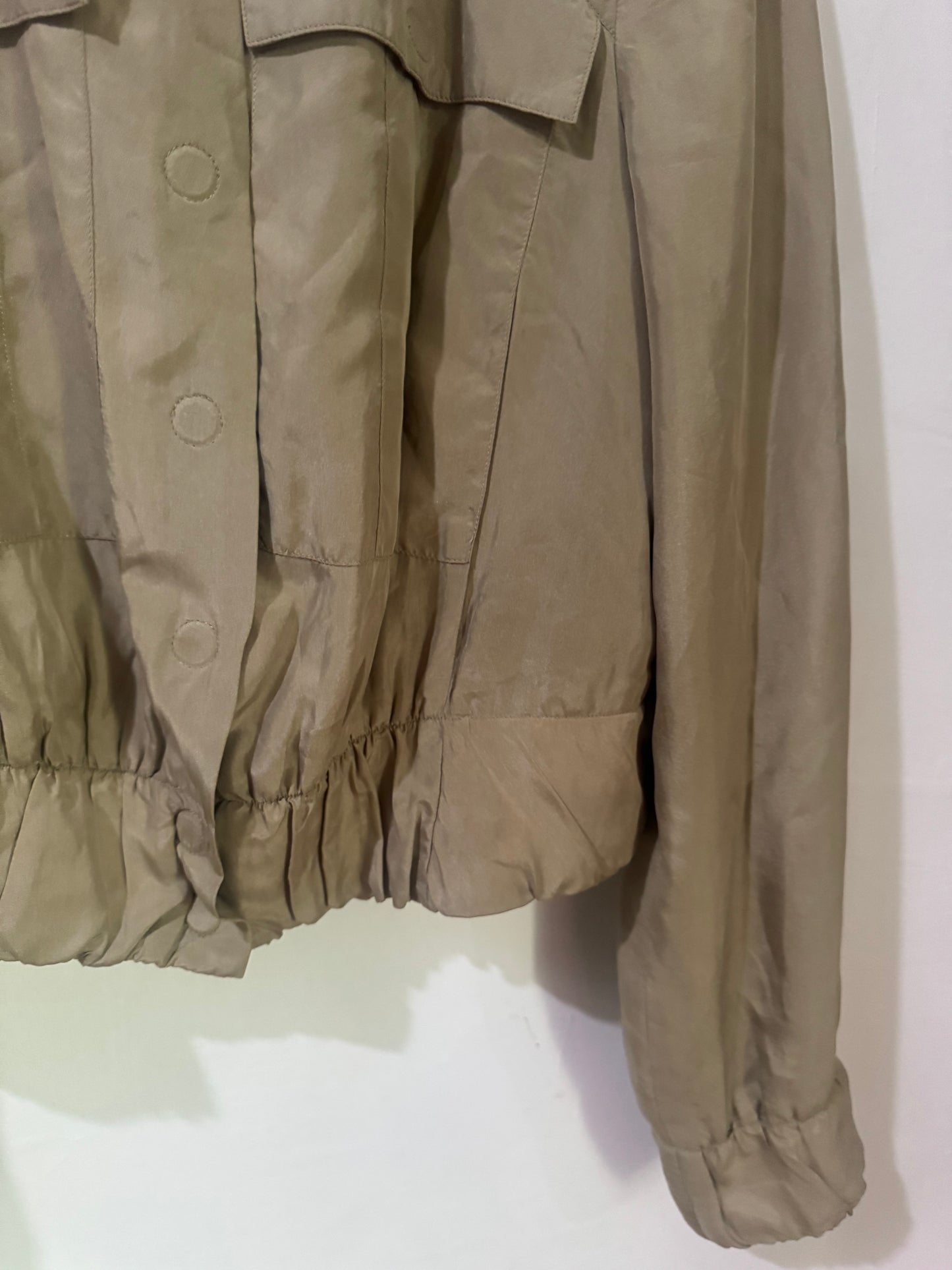 Scanlan Theodore Beige Silk Cropped Bomber Jacket - Size 10