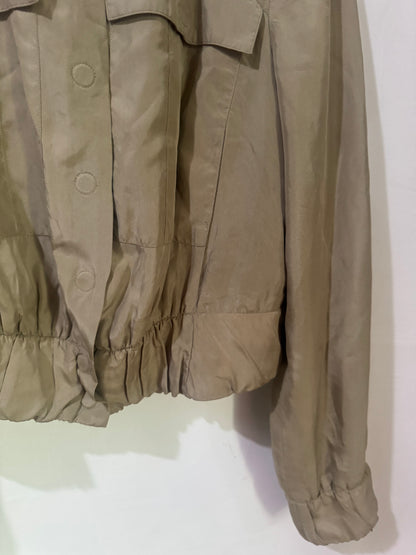 Scanlan Theodore Beige Silk Cropped Bomber Jacket - Size 10
