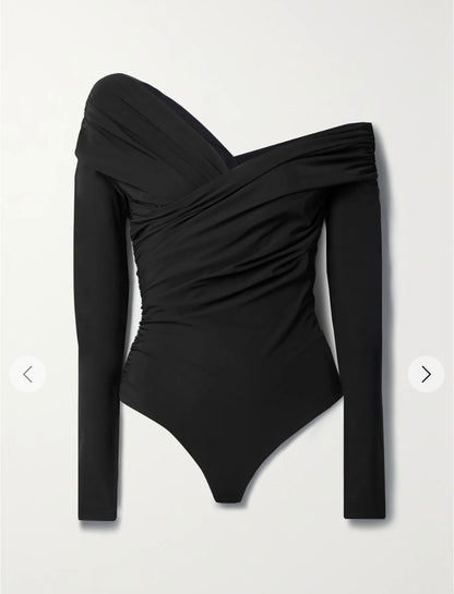 Goldsign Fonteyn One Shoulder Black Body Suit - Size M