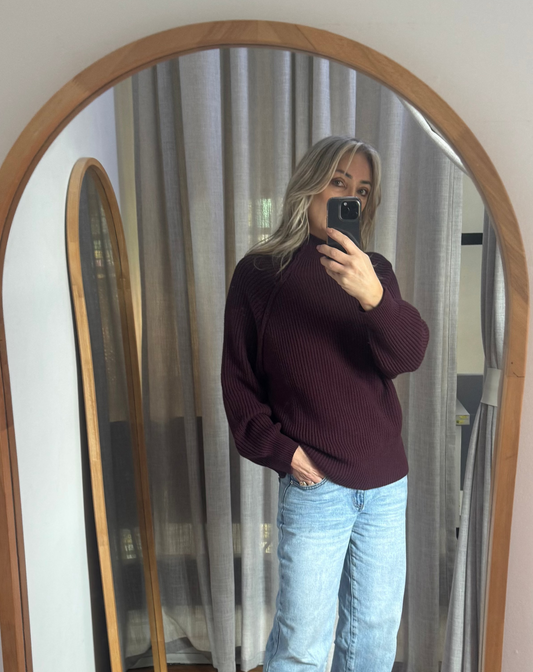HENNE Burgundy Ribbed Sweater - Size M