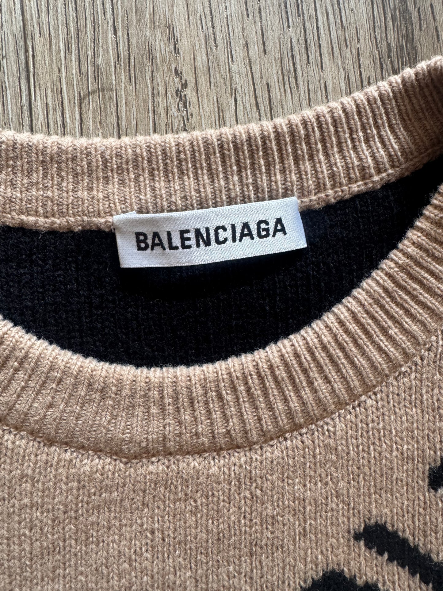 Balenciaga Allover Logo Intarsia Wool Knit Sweater - Size S (Oversized)