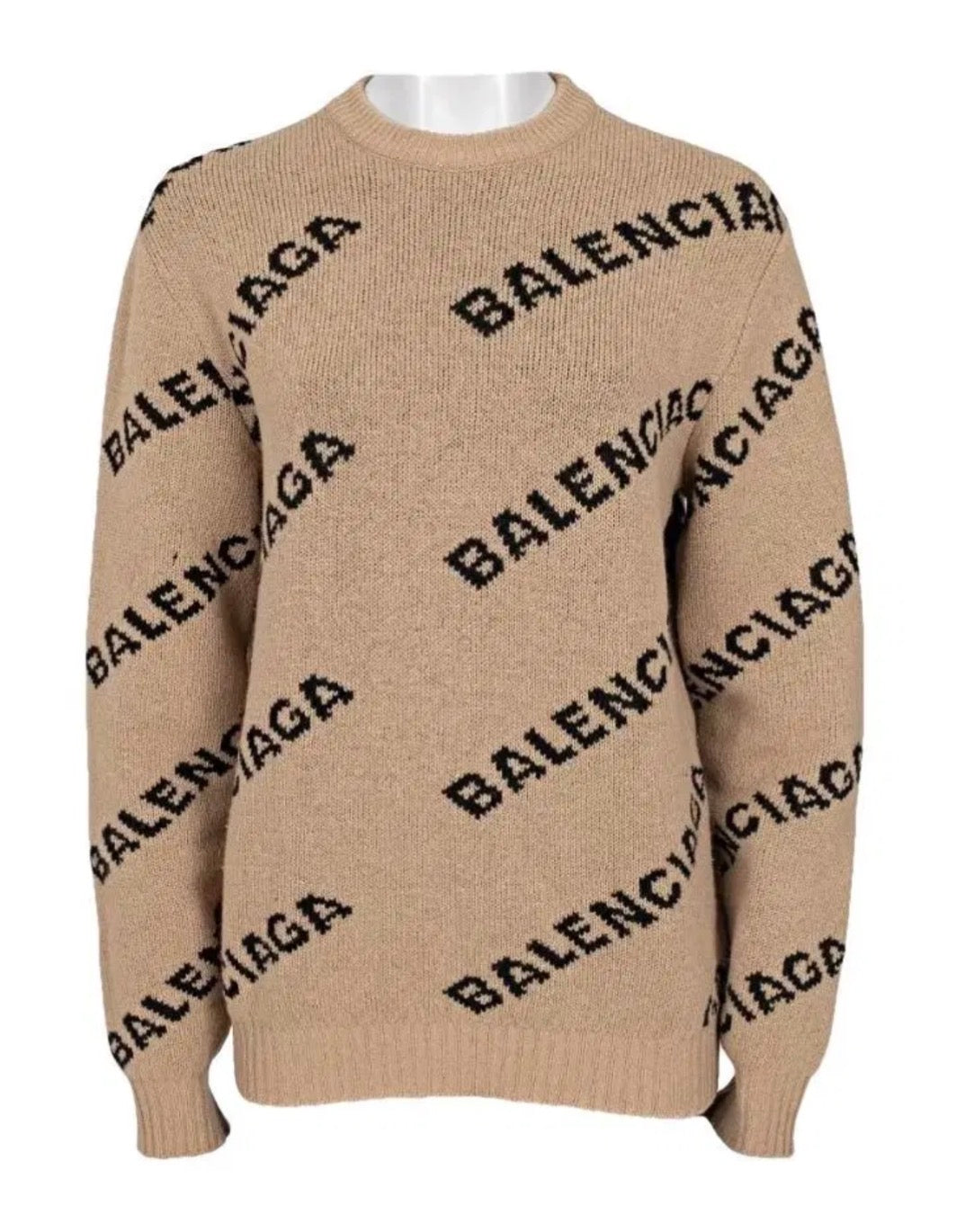 Balenciaga Allover Logo Intarsia Wool Knit Sweater - Size S (Oversized)