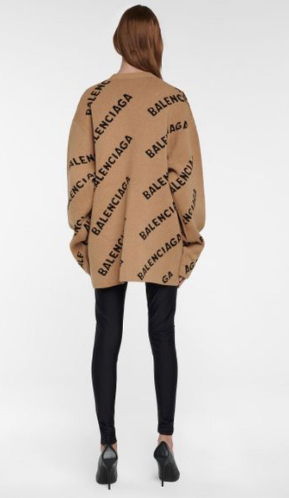 Balenciaga Allover Logo Intarsia Wool Knit Sweater - Size S (Oversized)