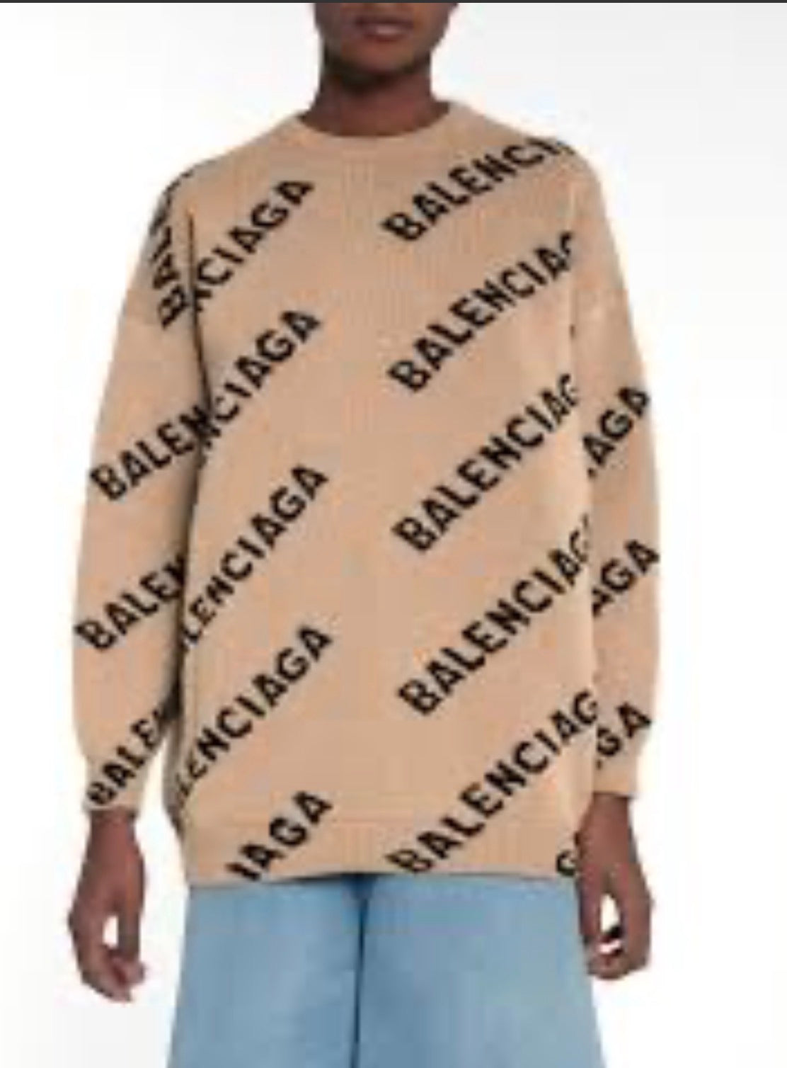 Balenciaga Allover Logo Intarsia Wool Knit Sweater - Size S (Oversized)