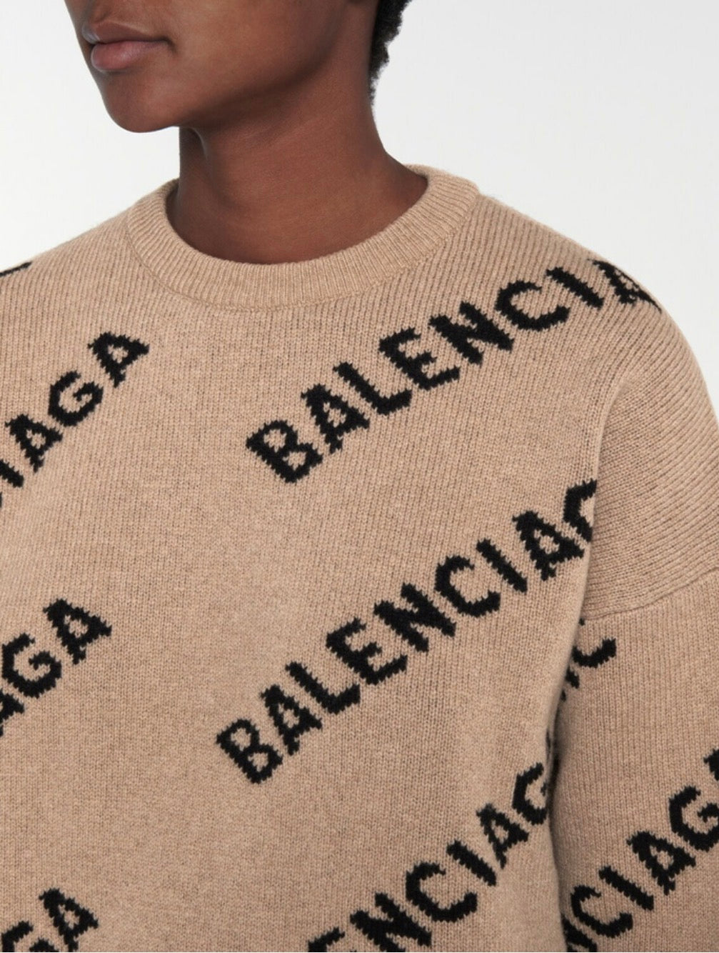 Balenciaga Allover Logo Intarsia Wool Knit Sweater - Size S (Oversized)