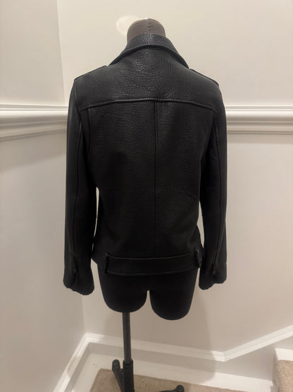 Ena Pelly Minimalist Leather Biker Jacket - Size L