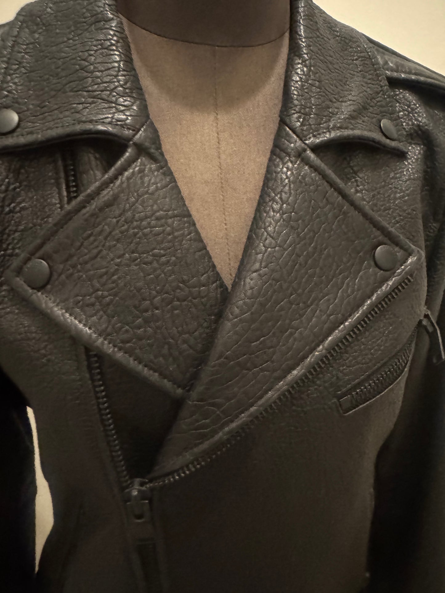 Ena Pelly Minimalist Leather Biker Jacket - Size L