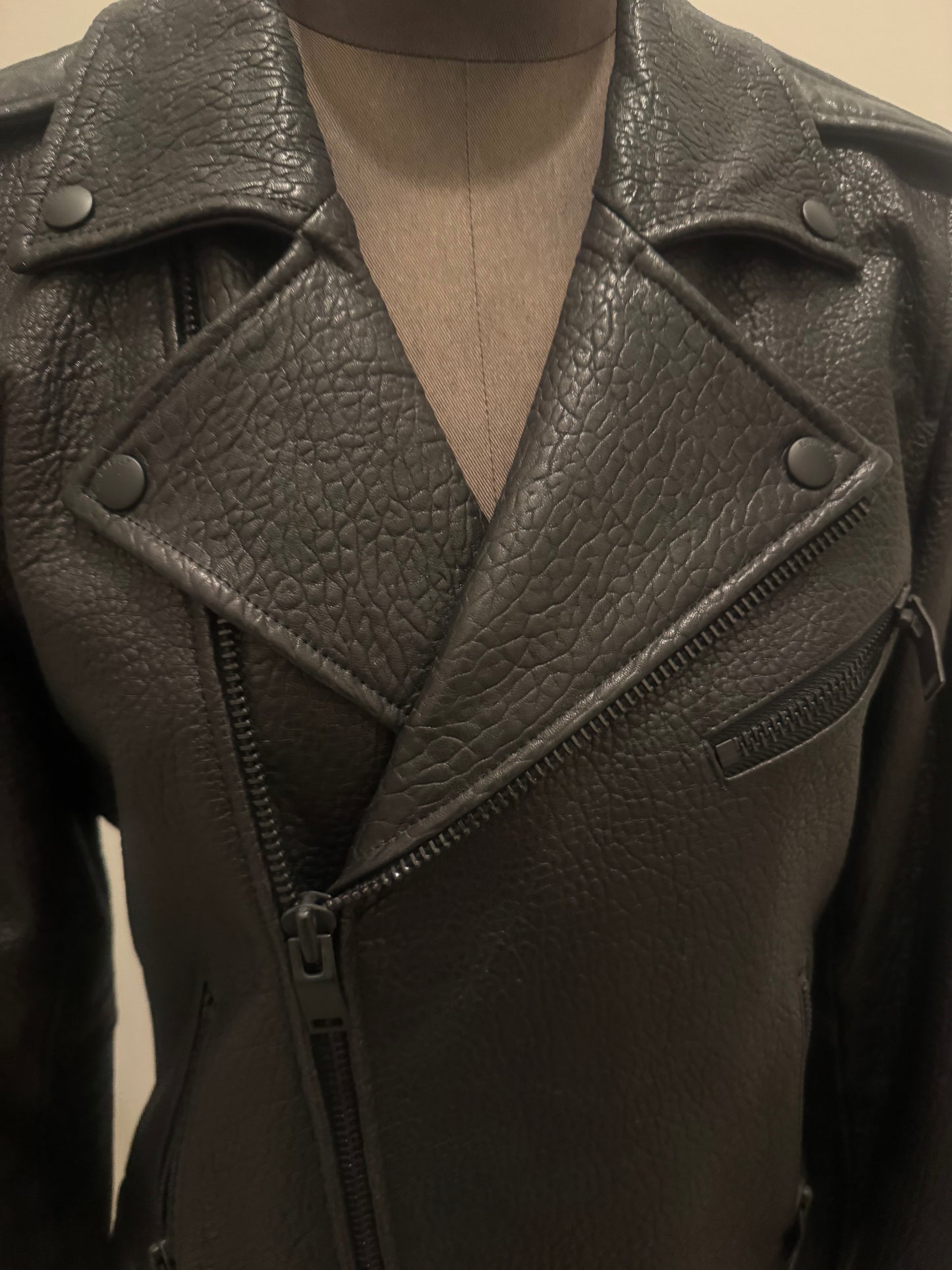 Ena Pelly Minimalist Leather Biker Jacket - Size L