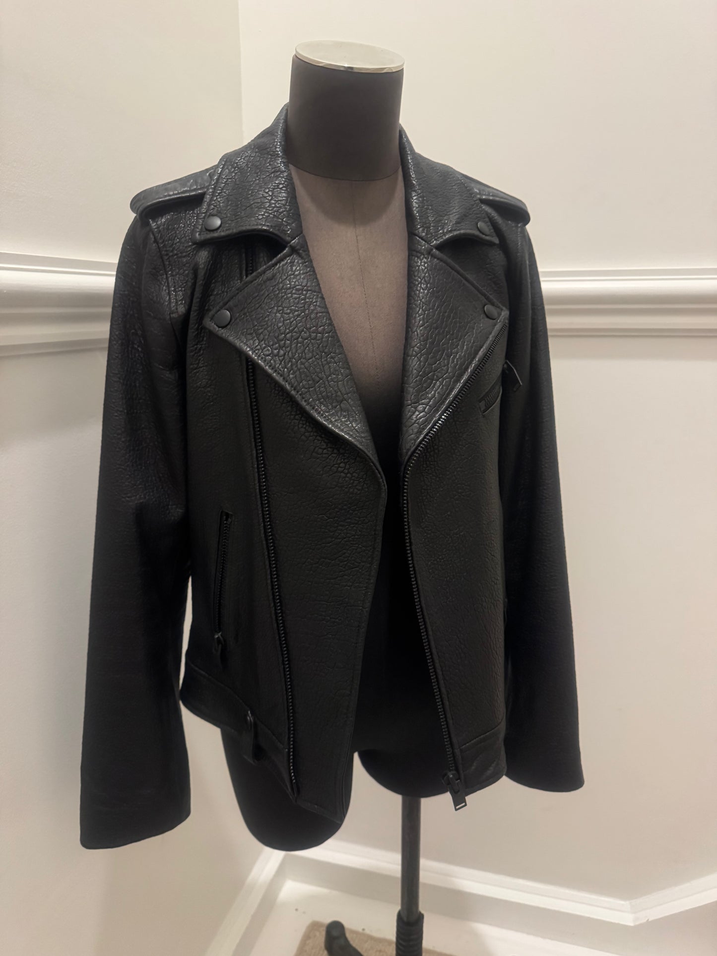 Ena Pelly Minimalist Leather Biker Jacket - Size L