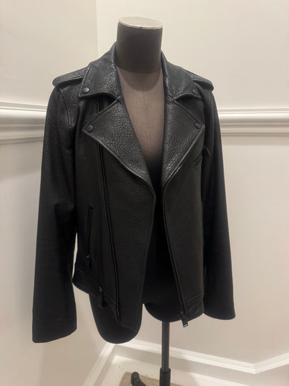 Ena Pelly Minimalist Leather Biker Jacket - Size L