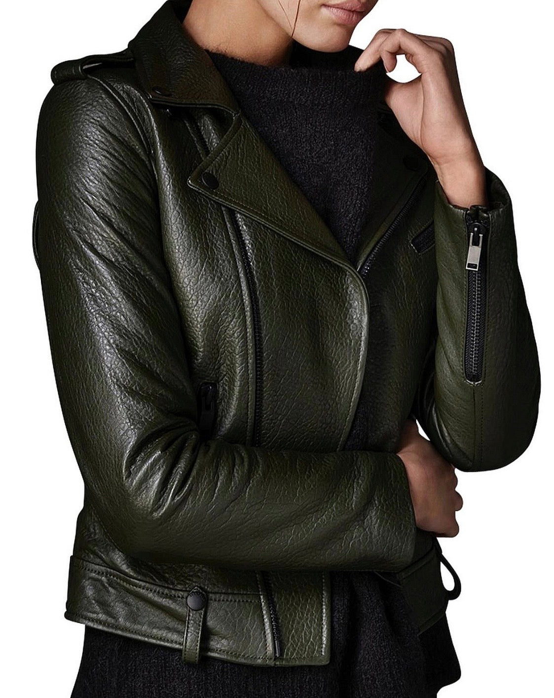 Ena Pelly Minimalist Leather Biker Jacket - Size L