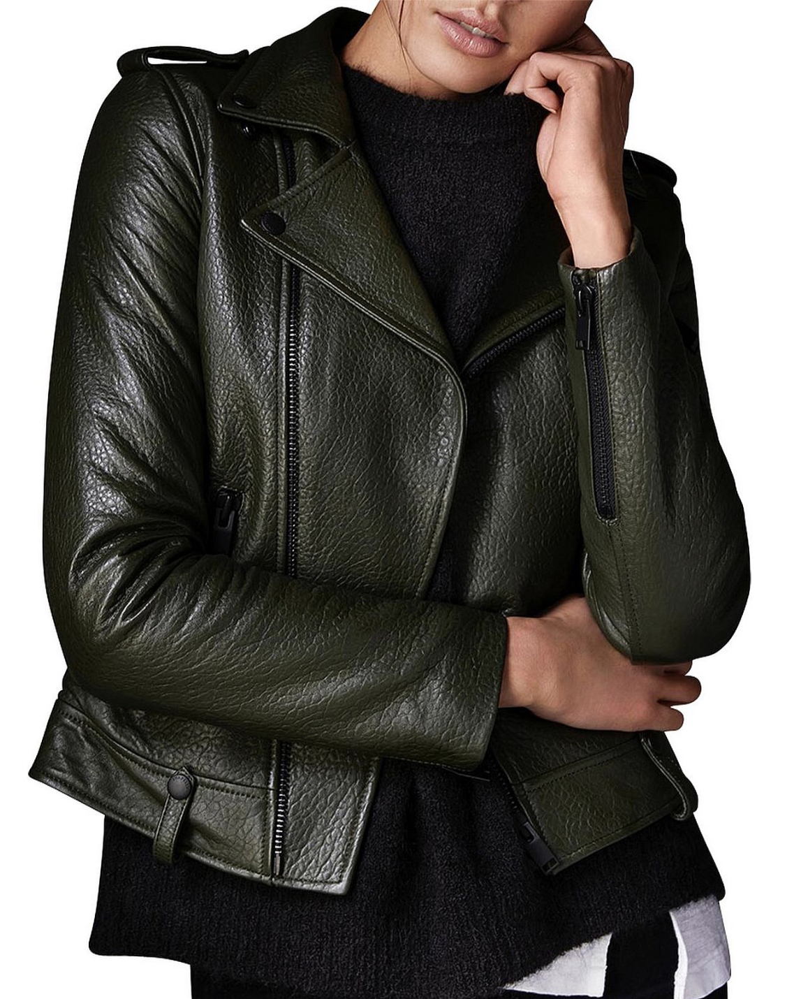 Ena Pelly Minimalist Leather Biker Jacket - Size L