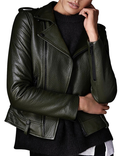 Ena Pelly Minimalist Leather Biker Jacket - Size L