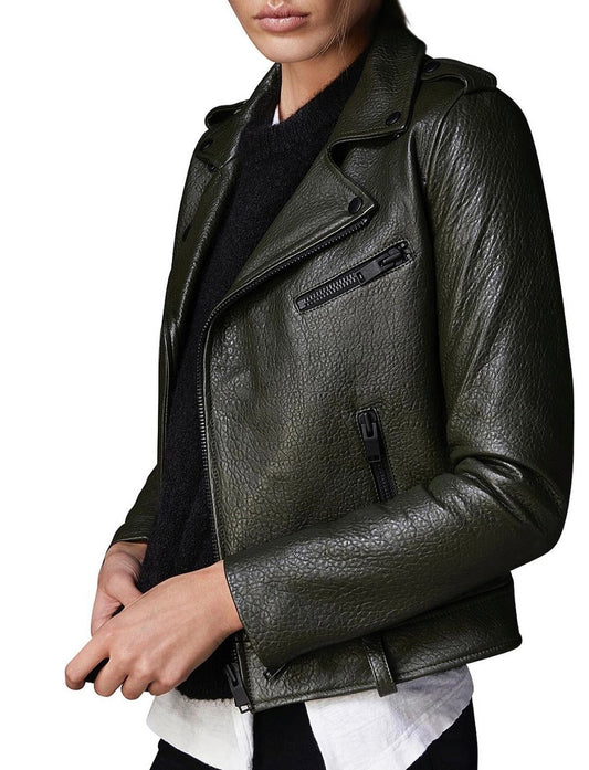 Ena Pelly Minimalist Leather Biker Jacket - Size L
