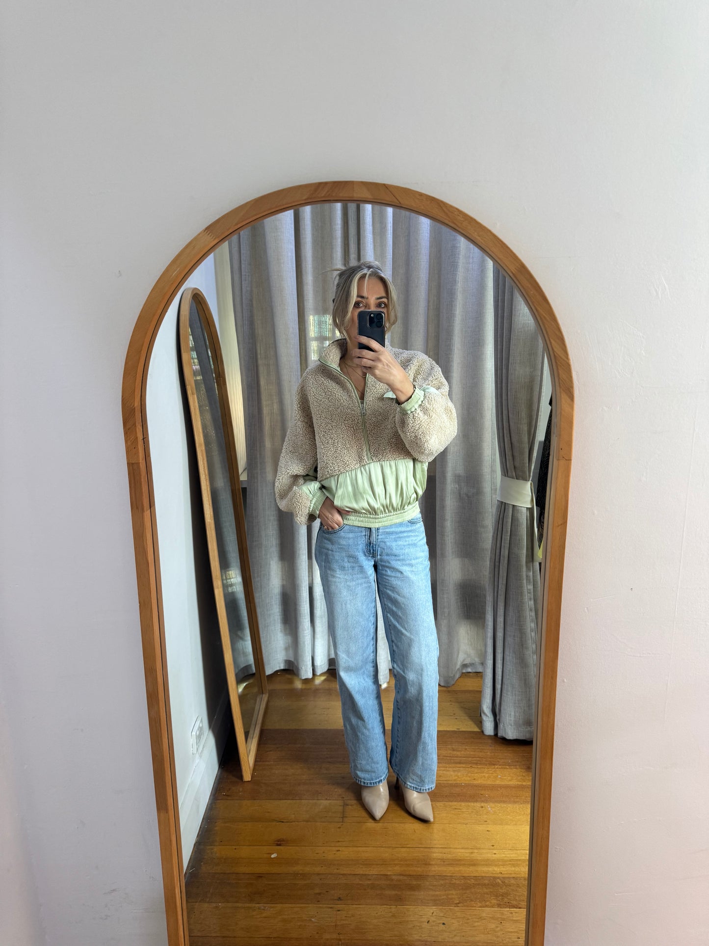 Flannel Frank Wool and Satin Sweater - Size S/M