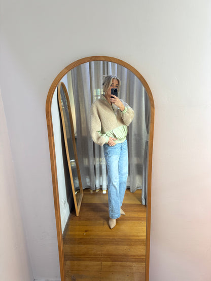 Flannel Frank Wool and Satin Sweater - Size S/M
