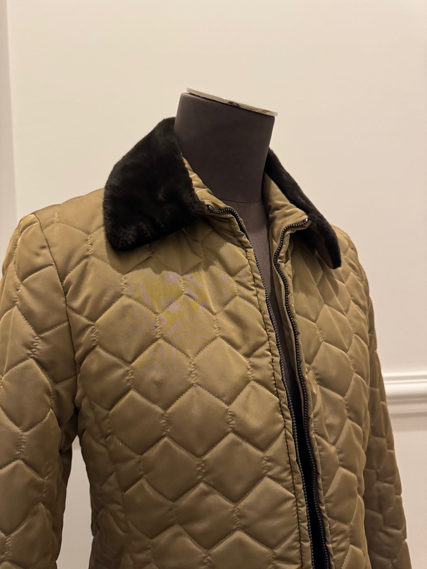 Authier Italian Quilted Jacket with Fur Trim - Size 42