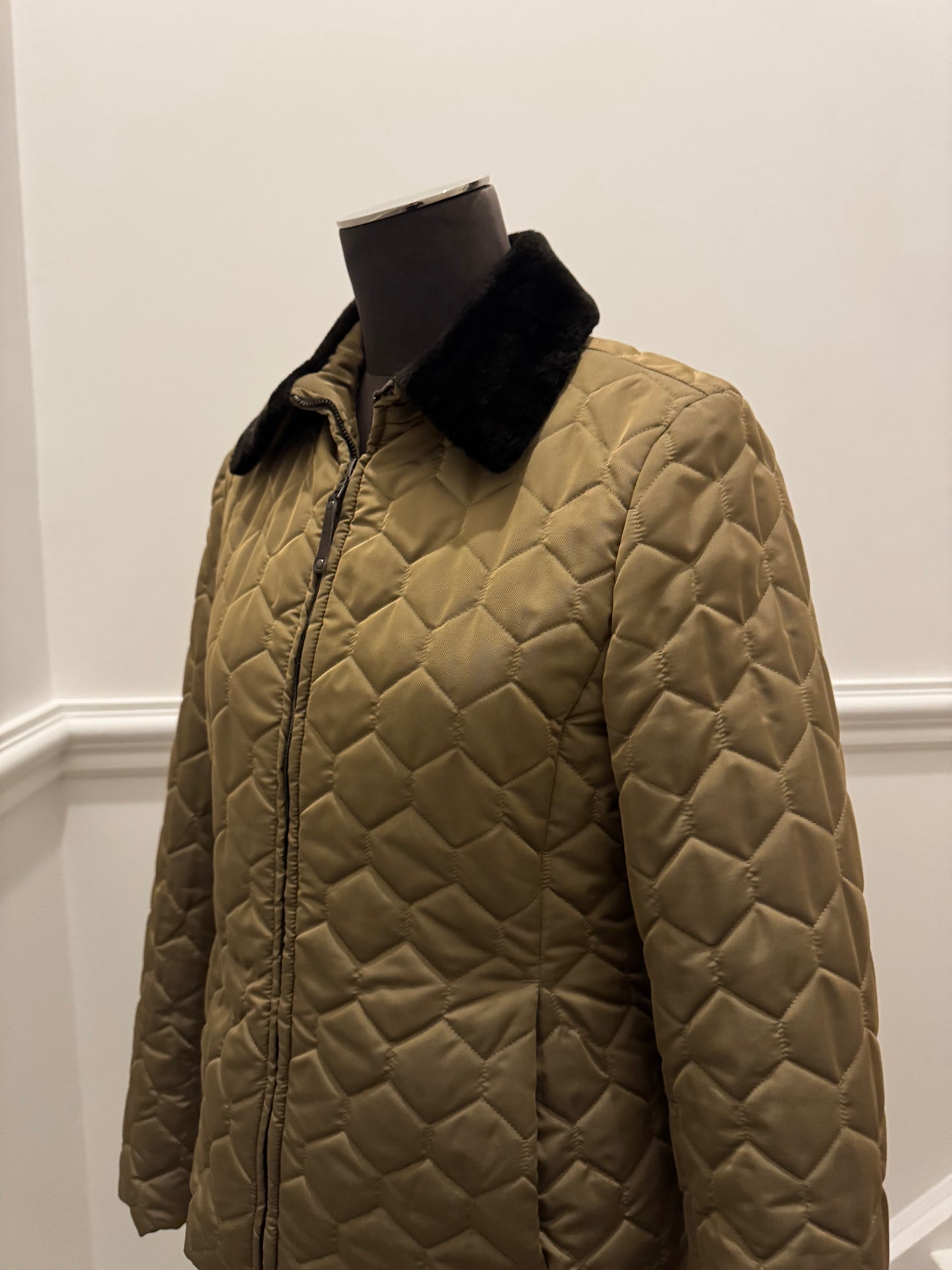 Authier Italian Quilted Jacket with Fur Trim - Size 42