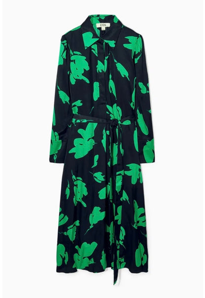 COS Belted Green Midi Dress with Pockets - Size 34 | Size S