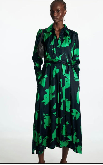 COS Belted Green Midi Dress with Pockets - Size 34 | Size S