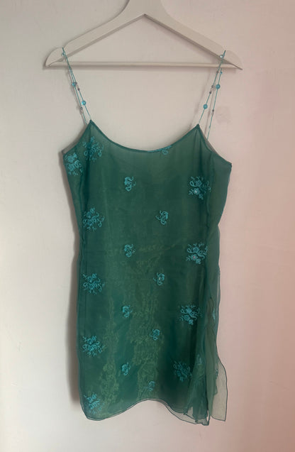 Armani Lined Shift Chiffon Dress with Beaded Straps - 42
