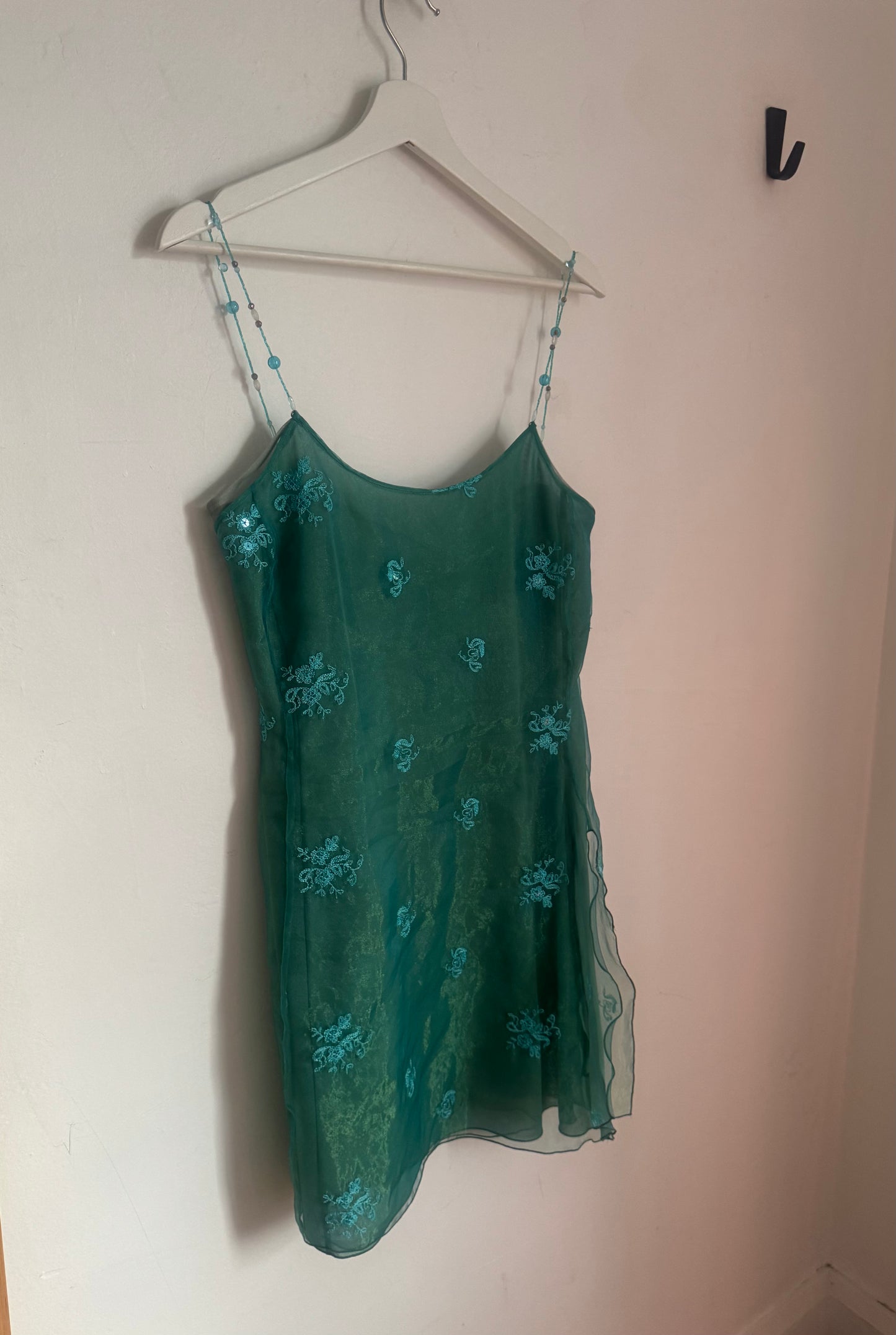 Armani Lined Shift Chiffon Dress with Beaded Straps - 42