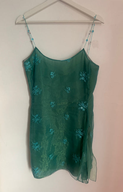 Armani Lined Shift Chiffon Dress with Beaded Straps - 42