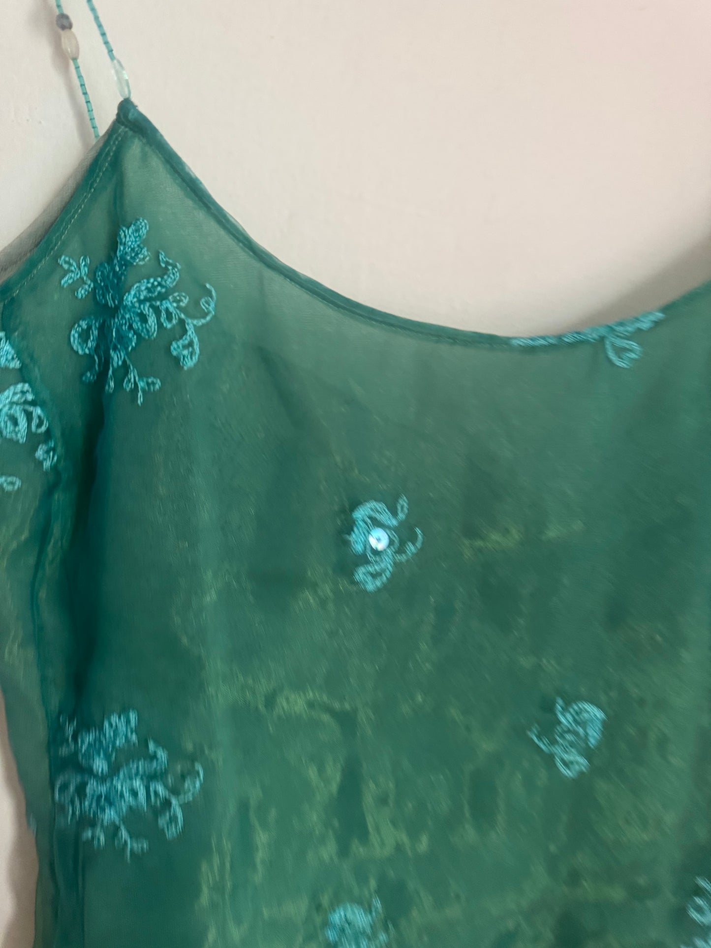 Armani Lined Shift Chiffon Dress with Beaded Straps - 42