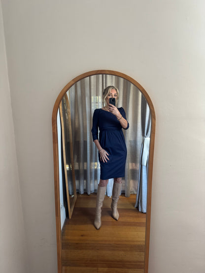 Scanlan Theodore Navy Long Sleeve Midi Dress - Size 8