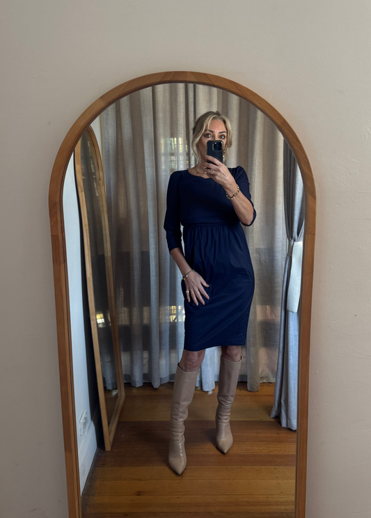 Scanlan Theodore Navy Long Sleeve Midi Dress - Size 8