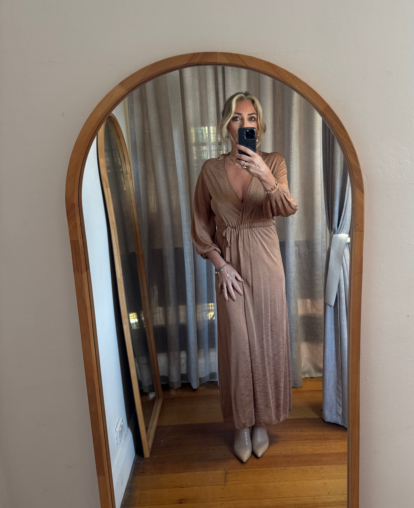 Scanlan Theodore Tan Wrap Dress - Size XS