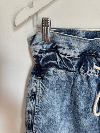 Bassike Stone Washed Paper Bag Denim Skirt - Size S