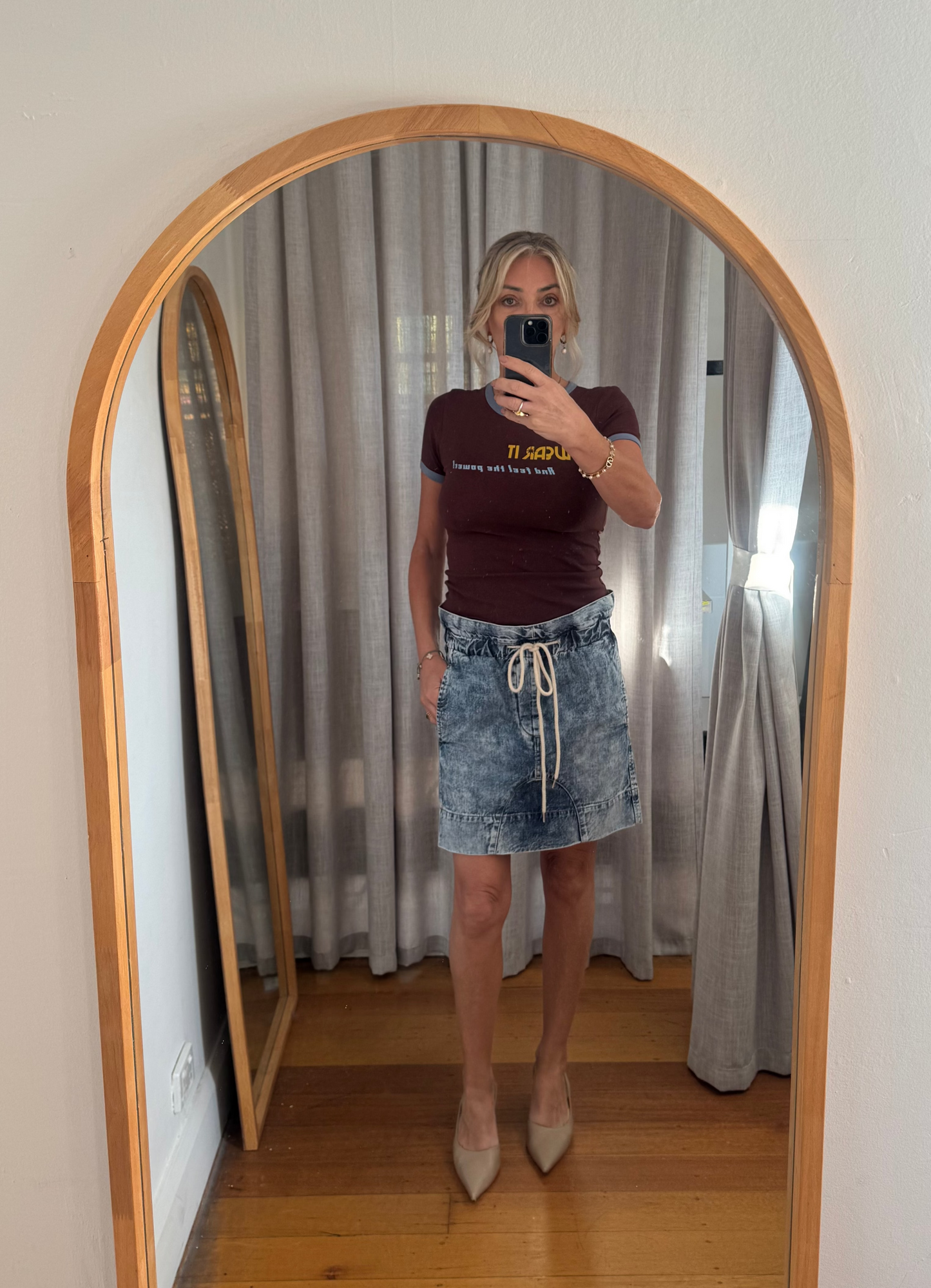 Bassike Stone Washed Paper Bag Denim Skirt - Size S
