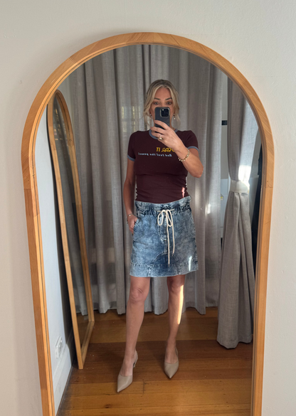 Bassike Stone Washed Paper Bag Denim Skirt - Size S
