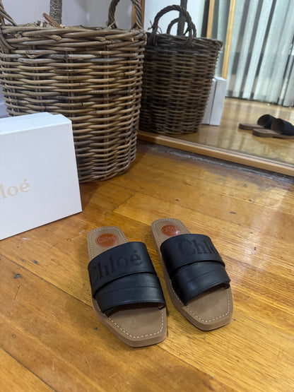 Chloe Black Woody Slides - Size 37W (Box Included)