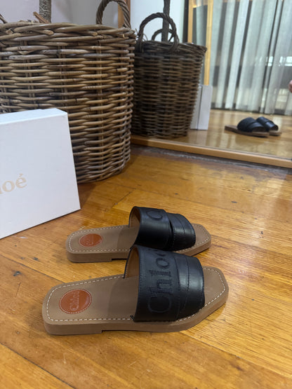 Chloe Black Woody Slides - Size 37W (Box Included)