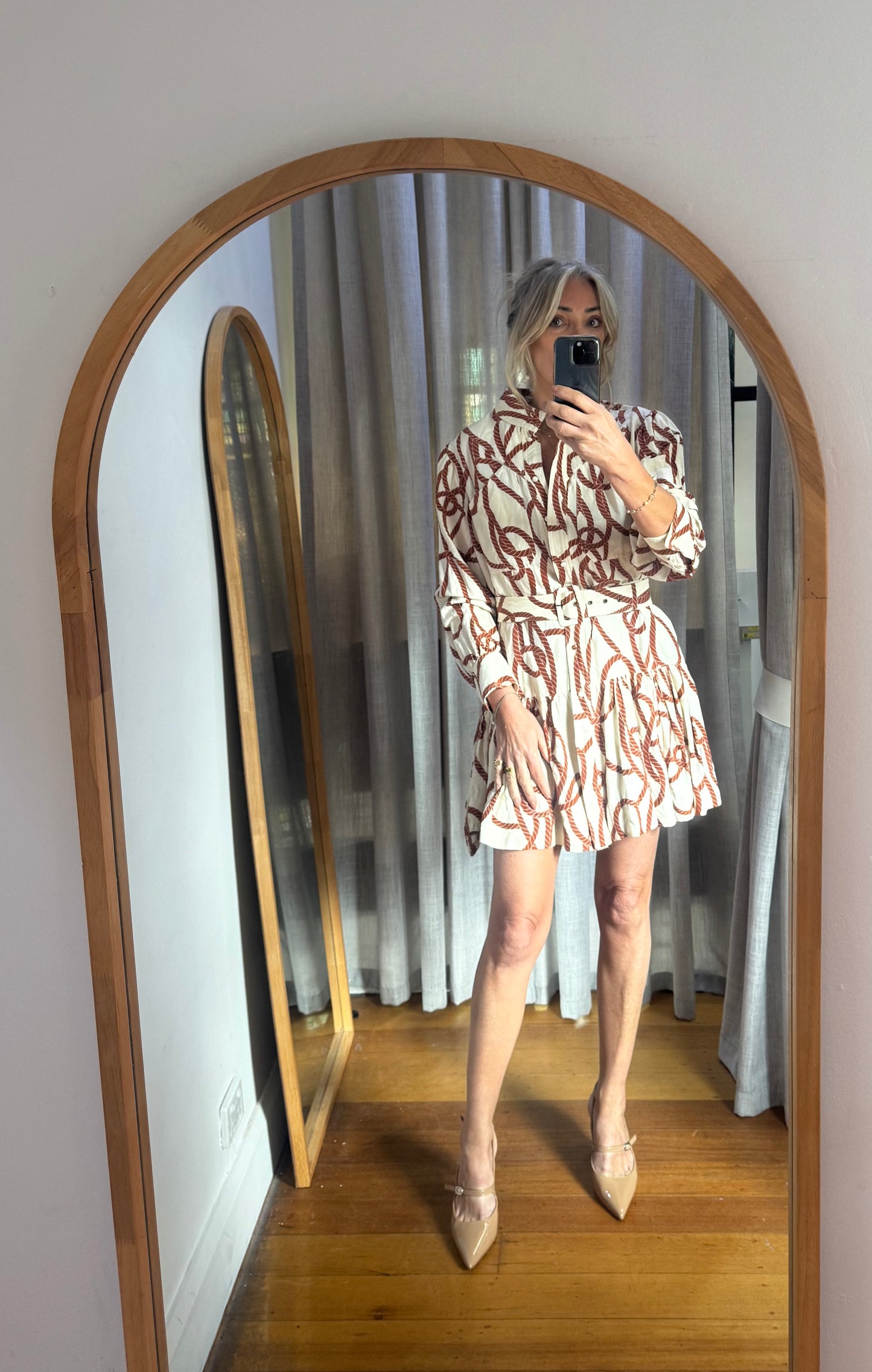 Shona Joy Mouillage Long Sleeve Mini Dress - Size 14
